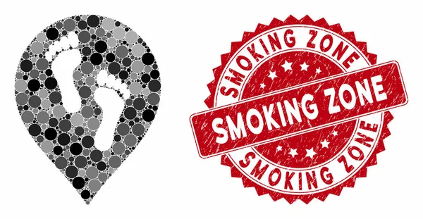 Mosaik Fußabdrücke Kartenmarker mit Grunge Smoking Zone Stempel — Stockvektor