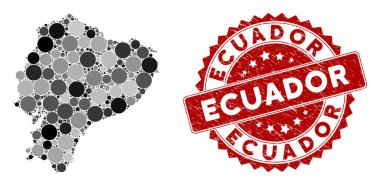 Mozaik Ekvador Haritası ve Grunge Çemberi Damgası
