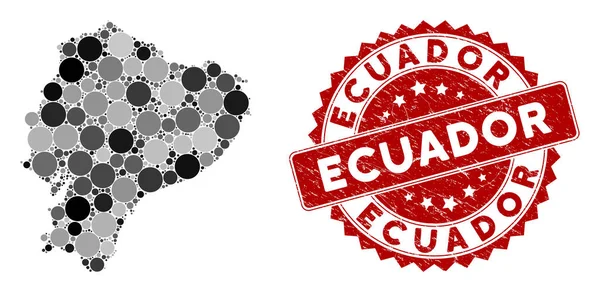 Mapa do Equador mosaico e selo do círculo de Grunge — Vetor de Stock