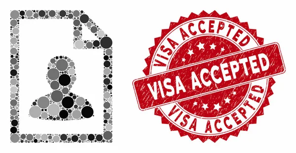 Mosaïque Page utilisateur avec Grunge Visa accepté Sceau — Image vectorielle