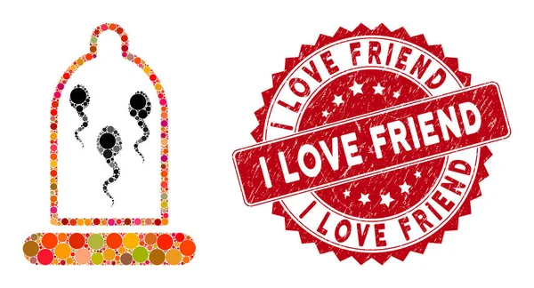 Esperma de mosaico en condón con rasguño I Love Friend Samp — Archivo Imágenes Vectoriales