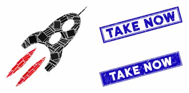 Yıldız gemisi Mozaik ve Grunge Dikdörtgeni Take Now Mühürler