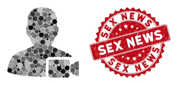 Collage Användarvideo med Grunge Sex News Frimärke — Stock vektor