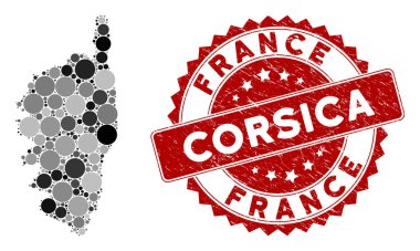 Mozaik Korsika Fransa Adası Haritası ve Tehlike Mührü