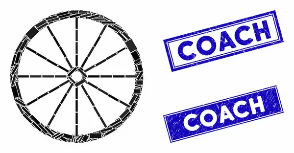 Coach Wheel Mosaic και Distress ορθογώνιο Coach σφραγίδες — Διανυσματικό Αρχείο
