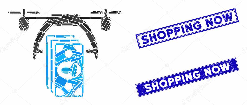 Drone Payment Mosaic and Scratched Rectangle Shopping Now Seals