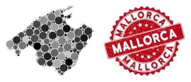 Mozaik Mallorca Haritası ve Grunge Çemberi Mühür Mührü