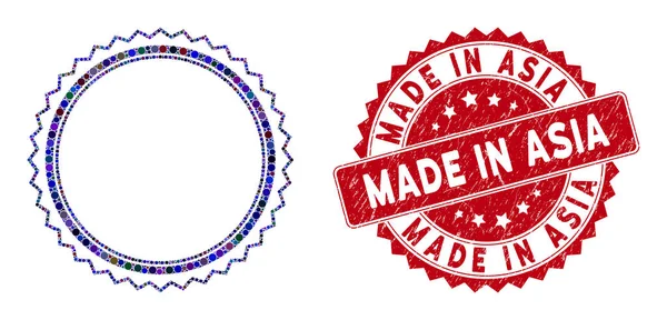 Colagem Rosette Seal Frame com Grunge Made in Ásia Stamp — Vetor de Stock