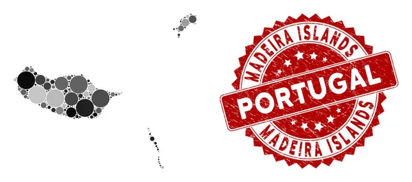 Mapa das Ilhas da Madeira Mosaico e selo do selo do círculo de Grunge — Vetor de Stock