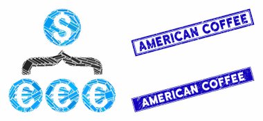 Euro Doları Dönüşüm Toplayıcı Mozaiği ve Grunge Dikdörtgen Filigranı