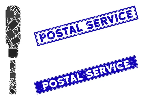 Tournevis Mosaïque et Grunge Rectangle Service postal Timbres joints — Image vectorielle