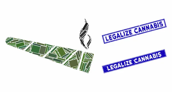 Cannabis-Zigarettenmosaik und Notfall-Rechteck-Briefmarken — Stockvektor