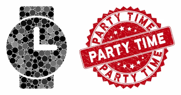 Mosaïque Montres avec Grunge Party Time Seal — Image vectorielle