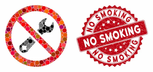 Mosaic Forbidden Repair with Scratched No Smoking Stamp — ストックベクタ