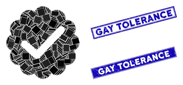 Validi sigilli di tolleranza gay mosaico e rettangolo graffiato — Vettoriale Stock