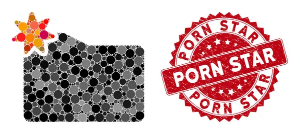 Collage nieuwe map met getextureerde porno ster zegel — Stockvector