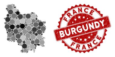 Mozaik Burgundy Eyaleti Haritası ve Grunge Yuvarlak Mührü