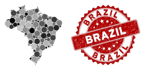 Mosaïque Brésil Carte et détresse filigrane rond — Image vectorielle