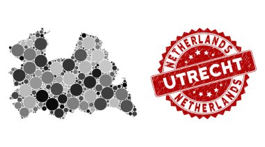Mozaik Utrecht Eyaleti Haritası ve Grunge Yuvarlak Mührü
