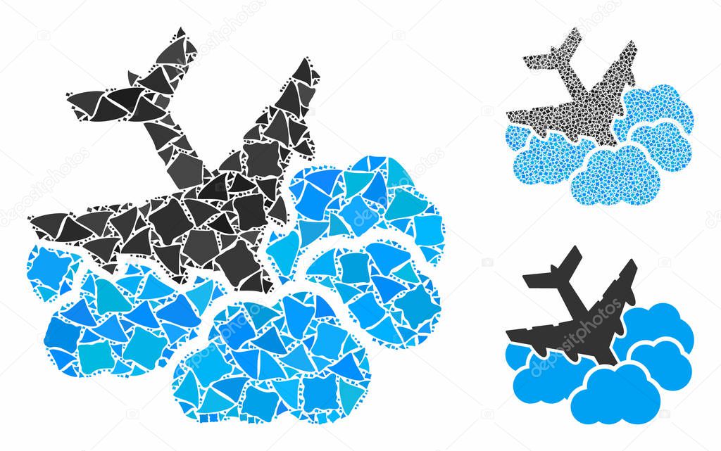Aircraft falls into clouds Composition Icon of Inequal Pieces
