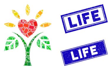 Yaşam Mozaiği ve Grunge Dikdörtgen Hayat Damgaları