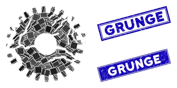 Corrupted Gear Mosaic e angústia retângulo Grunge Watermarks — Vetor de Stock