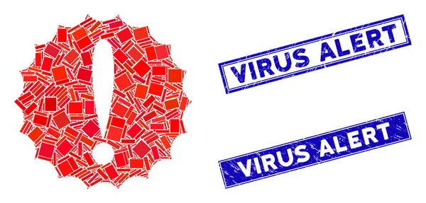 Conditions dangereuses Mosaïque et détresse Rectangle Timbres d'alerte du virus — Image vectorielle