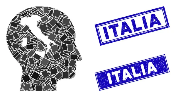 İtalyan Düşünen Mozaiği ve Dikdörtgen İtalya Mühürleri — Stok Vektör