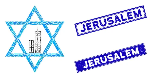 예루살렘에 있는 별 모양의 모자이크와도 같은 구조용 직사각 형 모양의 예루살렘 — 스톡 벡터
