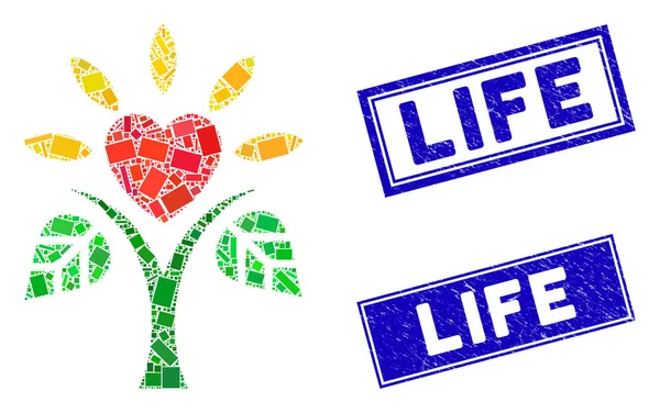 Yaşam Mozaiği ve Grunge Dikdörtgen Hayat Damgaları