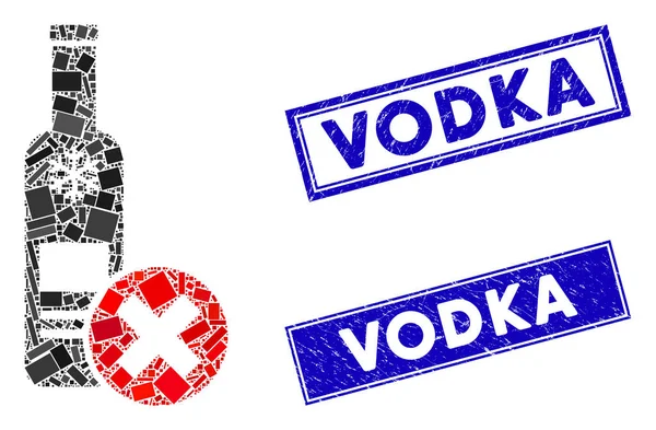 Arrêtez Vodka Boire Mosaïque et Scratched Rectangle Vodka filigranes — Image vectorielle