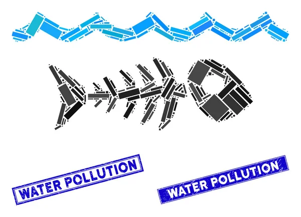 Zanieczyszczenie wody Mozaika i Distress Prostokąt Zanieczyszczenie wody Pieczęć pieczęci — Wektor stockowy
