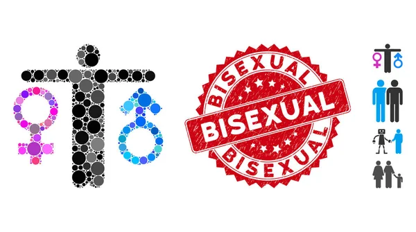 Collage Bisexual Man Icon with Grunge Bisexual Seal — Stock Vector