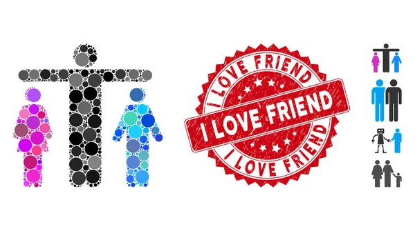 Collage Icône de personne bisexuelle avec griffé I Love Friend Seal — Image vectorielle