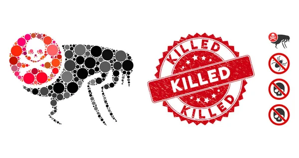 Collage pulga plaguicida icono con angustia mató sello — Vector de stock