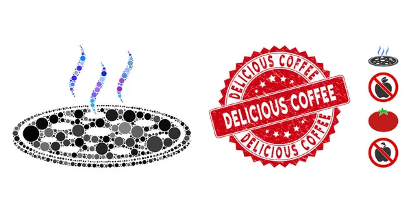 Mosaïque Icône de pizza fraîche avec sceau de café délicieux texturé — Image vectorielle