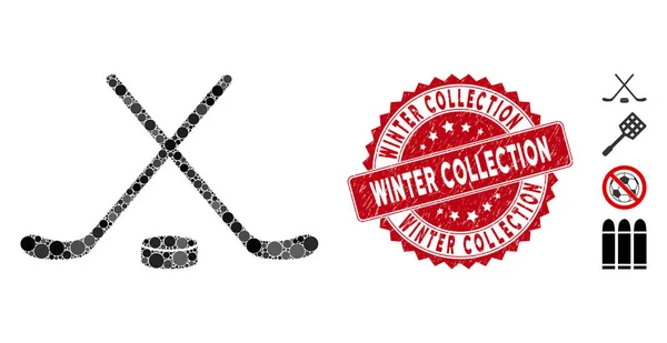 Collage Hockey Ikone mit Grunge Winterkollektion Siegel — Stockvektor