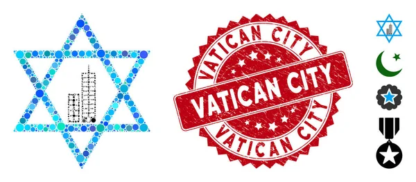 Koláž Jeruzalémská hvězda ikona s texturovanou vatikánskou městskou pečetí — Stockový vektor