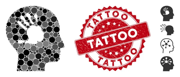 Icono de impresión mental Collage con sello de tatuaje Grunge — Vector de stock