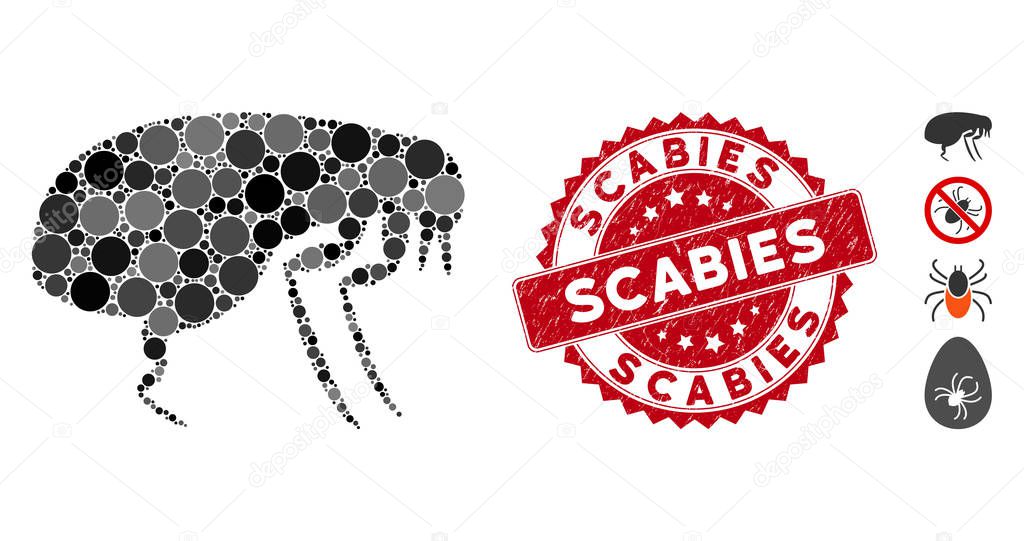 Mosaic Flea Icon with Distress Scabies Seal