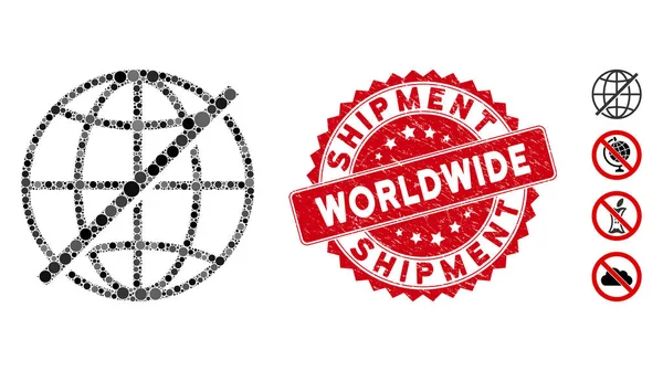 Collage Not Global Icon avec joint d'expédition mondial Grunge — Image vectorielle