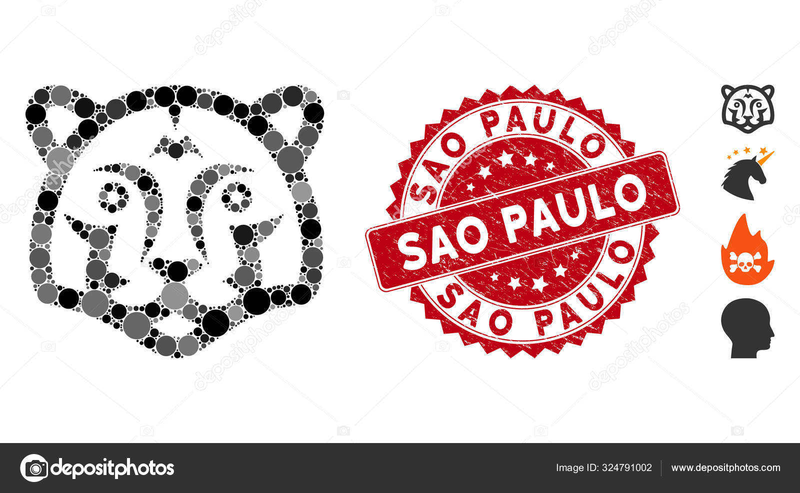 Collage Tiger Head Icon With Textured Sao Paulo Stamp Stock Vector C Ahasoft 324791002