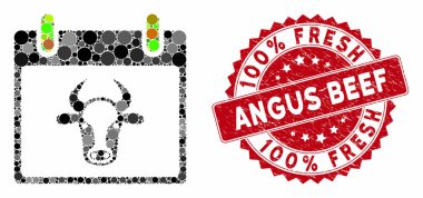 Mozaik İnek Takvimi Sayfası% 100 Taze Angus Biftek Mührü