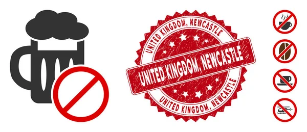 No Beer Drinking Icon with Textured United Kingdom, Newcastle Seal — Stock Vector