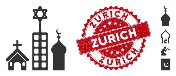 Zion City Icon with Textured Zurich Seal — Stock Vector