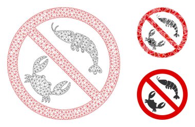 Deniz Ürünleri Vektörü Kablo Çerçeve Modeli ve Üçgen Mozaik Simgesi Yok