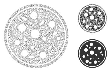 Pizza Vektörü Kabartma Model ve Üçgen Mozaik Simgesi