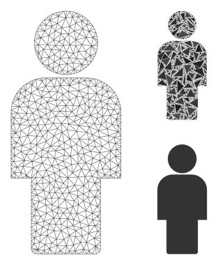 Kişi Vektör Örgü Karkas Modeli ve Üçgen Mozaik Simgesi