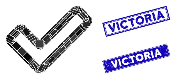 Aplicar mosaico e retângulo riscado Selos de selo Victoria —  Vetores de Stock