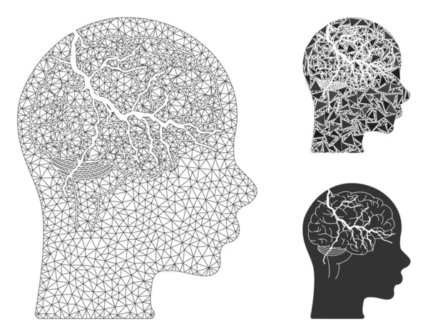 Brain Carcinoma Vector Mesh Carcass Model and Triangle Mosaic Icon — Stock Vector